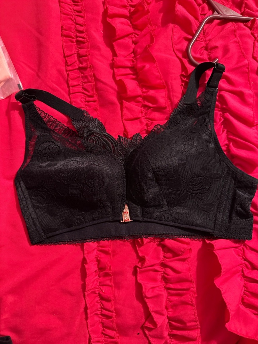 Lace Wireless Bra with Sheer Detailing in Black